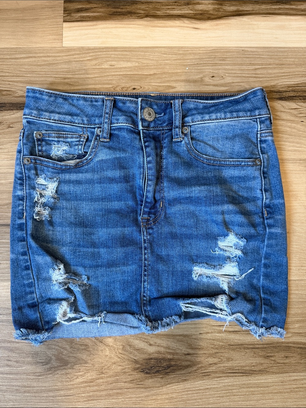 American Eagle Outfitters Blue Distressed Denim Mini Skirt